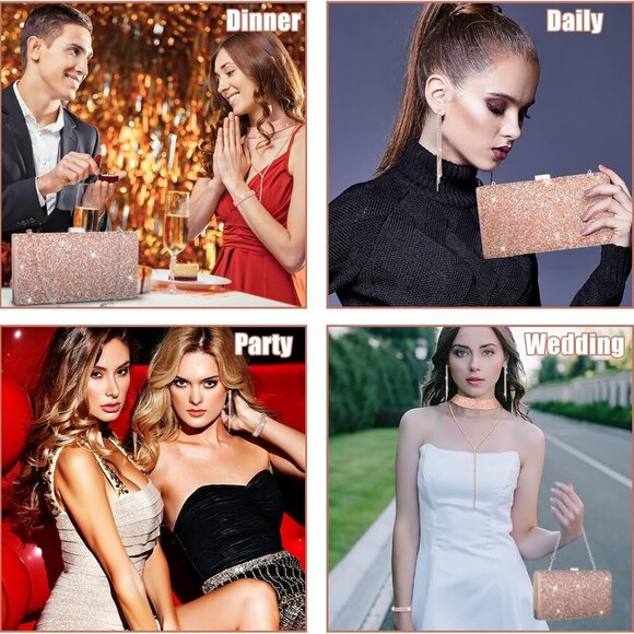 Women Rhinestone Clutch Bag Jewelry Set Rose Gold Evening Party Accessories - Picture 5 of 7